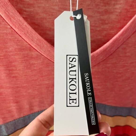 Saukole Women's V-neck Sleeveless Top Rainbow Stripes Pink Plus Size 1XL - Picture 6 of 16